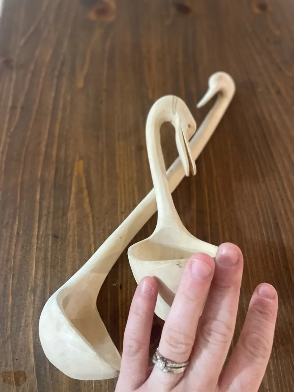 Hand-Carved Wooden duck Ladles - Set of 2 - Light Natural Wood